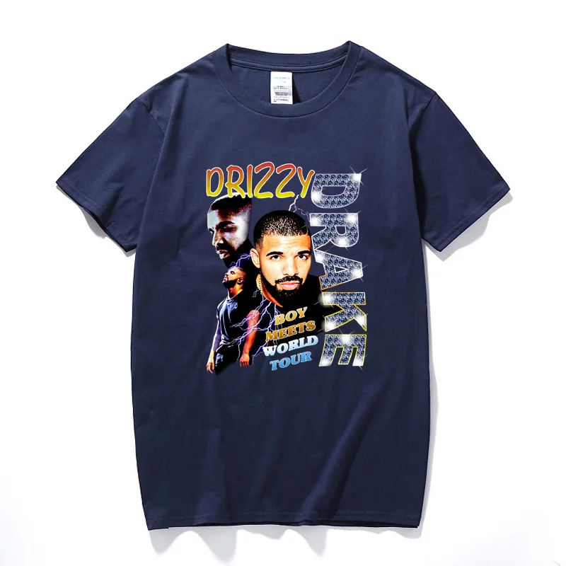 Тёмно-синий Drizzy Drake Boy Meets World Tour Мужская футболка Новая летняя хип-хоп Футболка Camisetas Hombre уличная хлопковая футболка с коротким рукавом - Цвет: Тёмно-синий