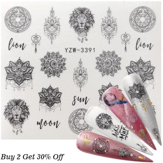 New Jewelry Nail Sticker Black Vintage Boho Style Decals Manicure Water Transfer Slider Foil Slider Decorations