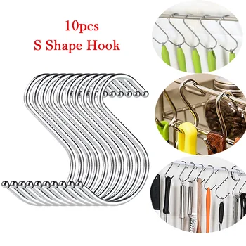

10pcs S Shape Hook Clothes Robe Pants Tool Sausage Hanging Metal Hanger Hooks Assorted Set
