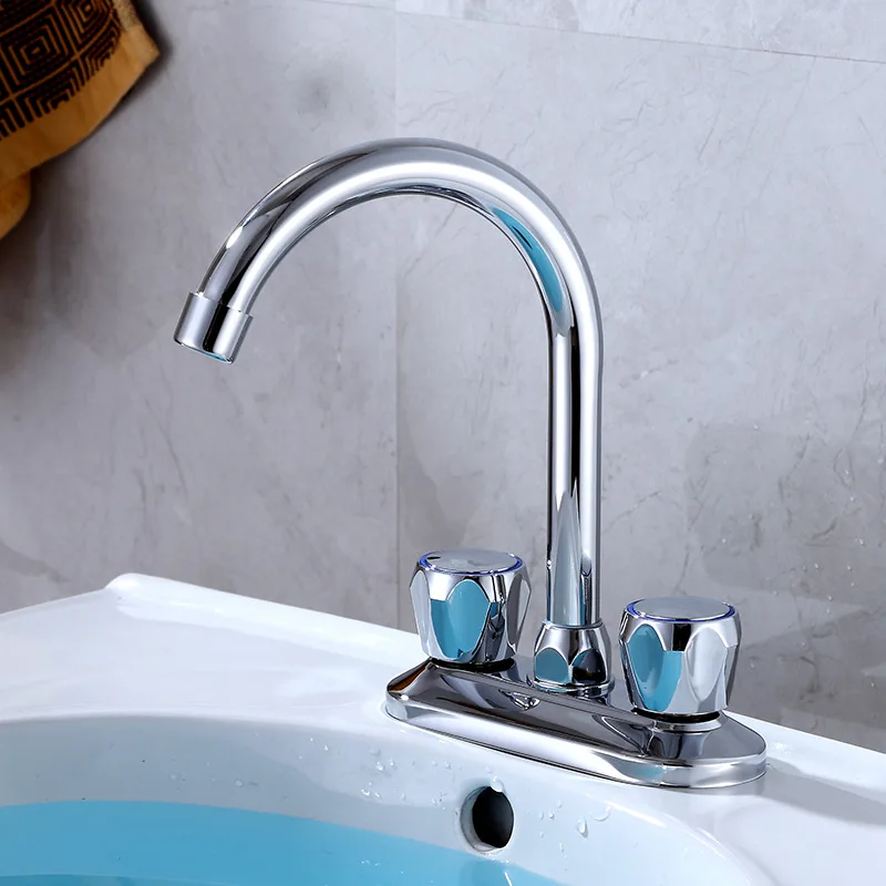 

Ride Copper Hot And Cold Basin Faucet Two Couplets Wash Basin Two Handlers And Two Holes Elbow Can Be Connected Washing Machine