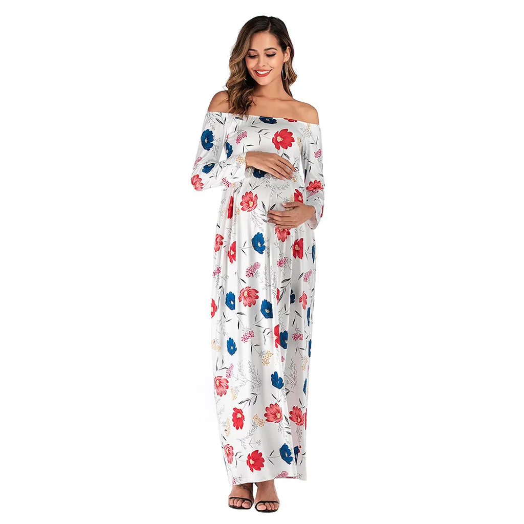Платье для беременных с длинным рукавом и цветочным принтом, Осенний палантин, Одежда для беременных, Vestido