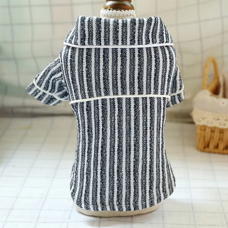 

Pet British Style Soft Cotton Hemp fabric Pajamas Dog Cat Stripe Warm Autumn Winter Nightgown