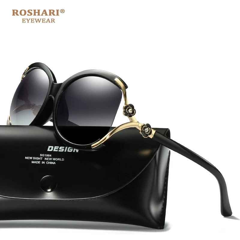 

ROSHARI Polarized Sunglasses Women Flowers Frame Designer polaroid Sun glasses women Luxury Eyewears lentes de sol mujer A53