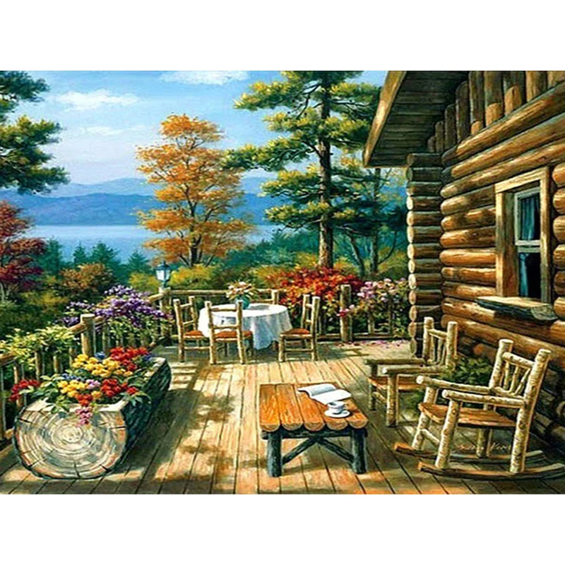 

Fuyun 5D Diamond Painting Full Round Mountain House Picture Of Rhinestone Embroidery Sale Diamond Mosaic Cross Stitch Home Decor