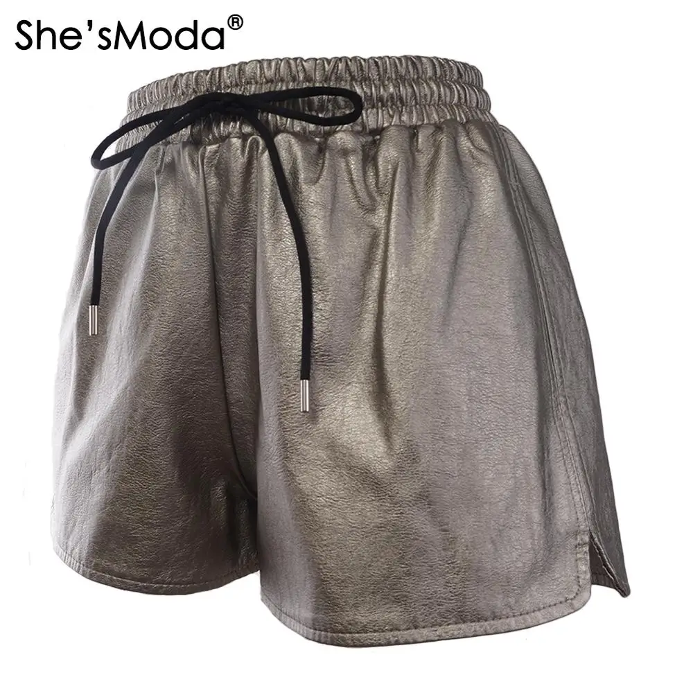 She'sModa, матовые, золотые, из искусственной кожи, женские прямые шорты с карманом
