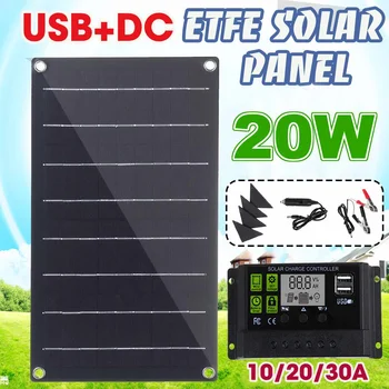 

20W ETFE Solar Panel Flexible MonoCrystalline Silicon with 10/20/30A LCD Display PWM Charge Controller for Outdoor Solar Batter