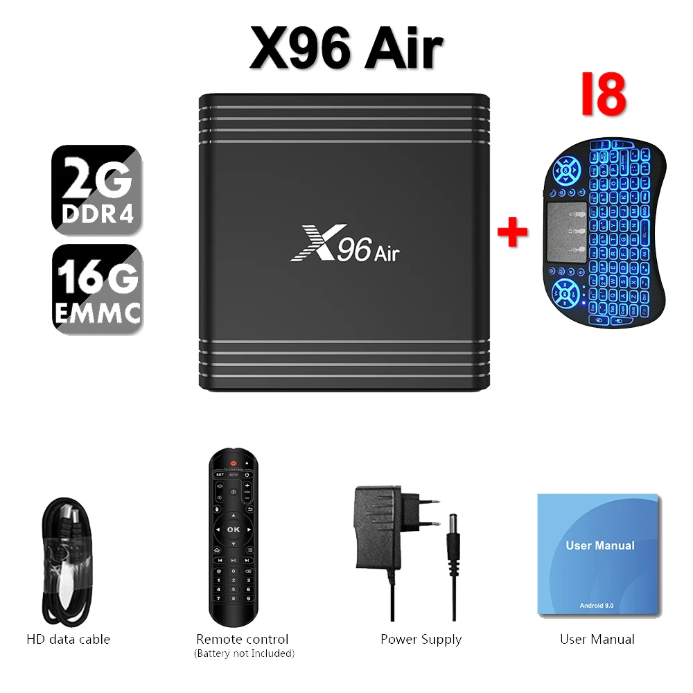 2GB 16GB I8 QPLOVE X96 Air Smart ТВ Box Android 9,0 Amlogic S905X3 G30MP2 мульти-медиа-плеер с HDMI 2,1 с двумя портами USB и Wi-Fi и Bluetooth - Цвет: 2GB 16GB I8