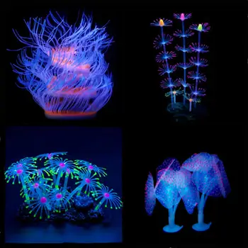 

Aquarium Fish Tank Ornament,Simulation Coral Plant Decorations Glowing Silicone Accessories 5Pieces