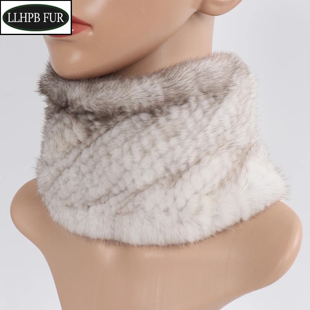 Women Winter Knit Real Mink Fur Scarves Headbands Good Elastic Knitted