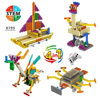 

200PCS STEM Blocks 4 In 1 DIY Robot Blocks Model 8CH Remote Control Deformation Robot Technology Educational Toys Kids Gifts