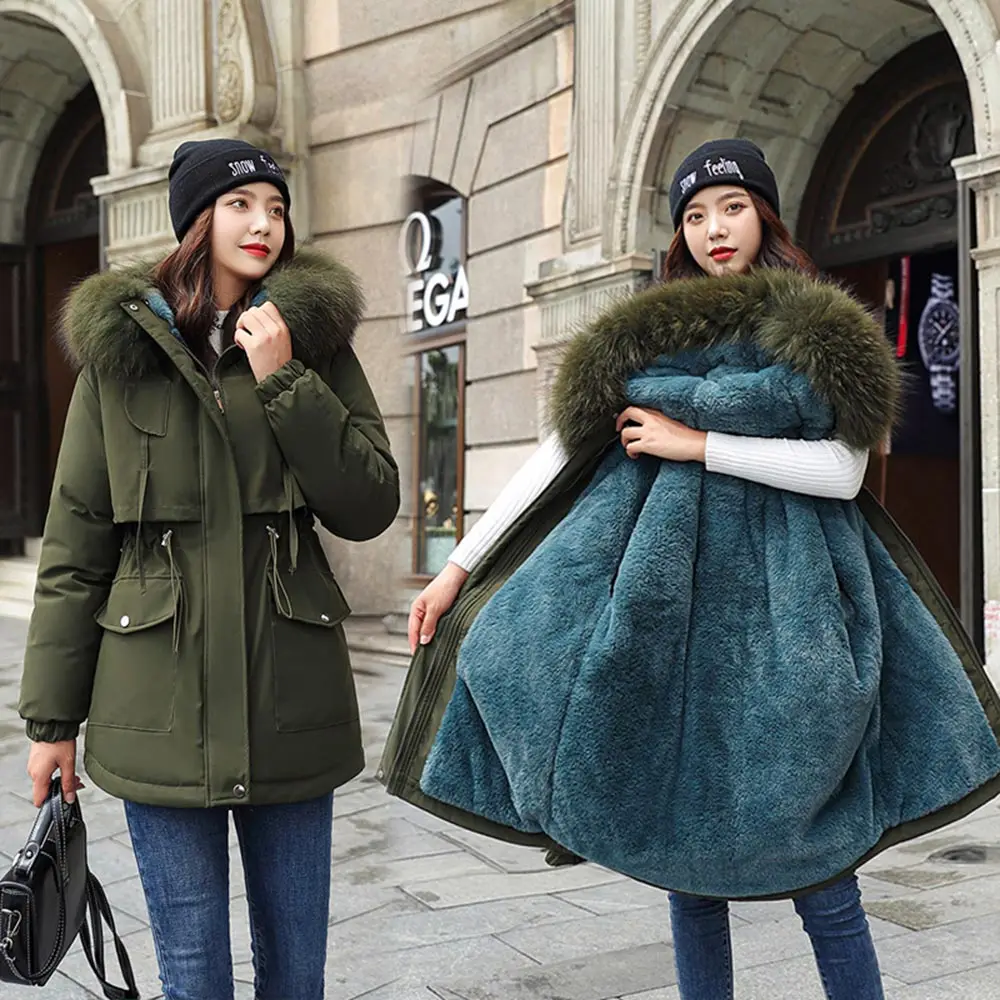 

2020 New Cotton Thicken Warm Winter Jacket Coat Women Casual Parka Winter Clothes Fur Lining Hooded Parka Mujer Coats