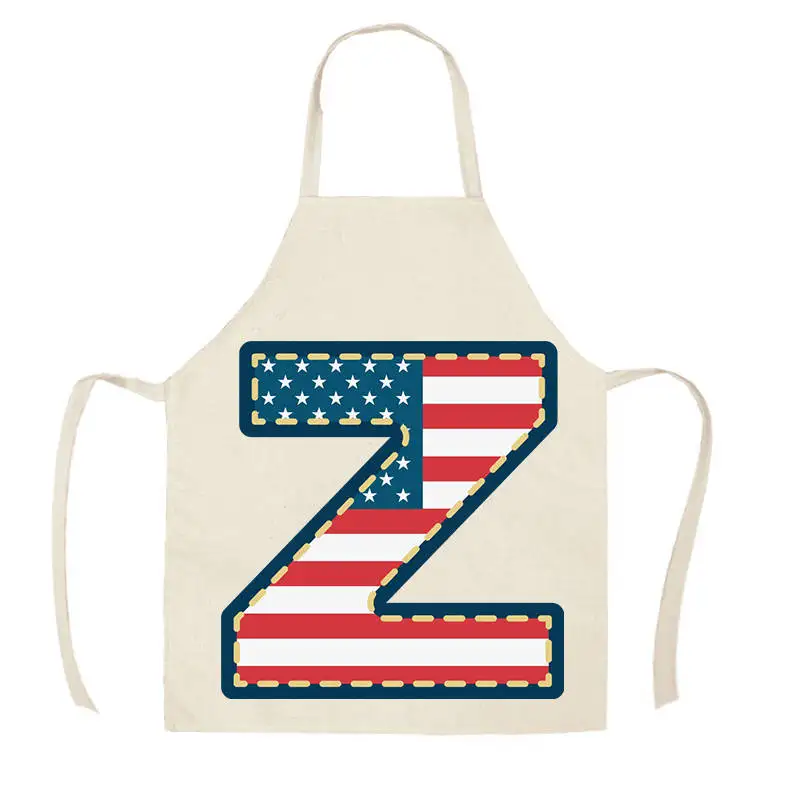 Letter America Pattern Kitchen Aprons for Woman Man Home Cooking Baking Shop Cleaning Cotton Linen Apron WQ1422