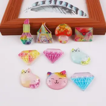 

10Pcs Glitter Rainbow Lipstick Cat Tent Envelope Flat back Resin Cabochon Embellishments for Scrapbooking Kawaii DIY Accessries