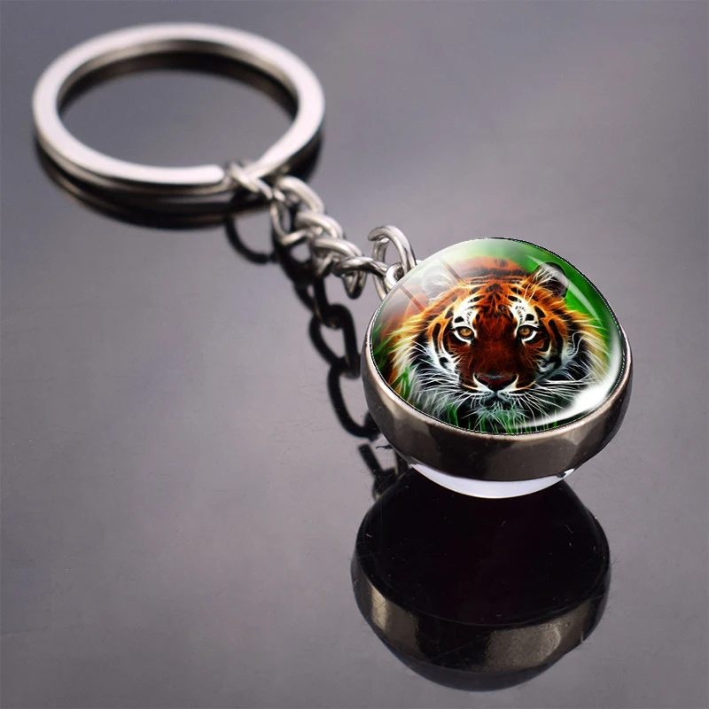 Tiger Keychain Animal Tiger Picture Glass Ball Keychain Double Side