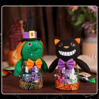 

Halloween Candy Jar Plastic Transparent Pumpkin Black Cat Witch Candy Bottle Halloween Decorations Children's Gifts