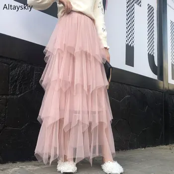 

Skirts Women Spring Summer Trendy Korean Style All-match Harajuku High Quality Simple Elegant Empire Ankle-Length A-Line Solid