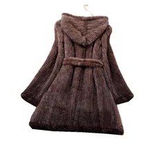 Зимняя натуральная вязаная норковая шуба, куртка, женский меховой Тренч, пальто худи, верхняя одежда, пальто, большие размеры 4XL 5XL LF9042
