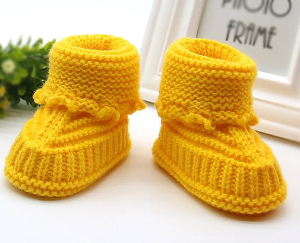 Шерстяные ботинки для девочек и мальчиков; для новорожденных вязаный шнурок; обувь ручной работы с пряжкой