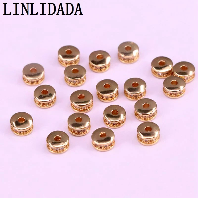 30Pcs Gold/Silver Color Micro Pave CZ Rondelle Spacer Beads Clear Cubic Zirconia Charm beads For Jewelry Making | Украшения и