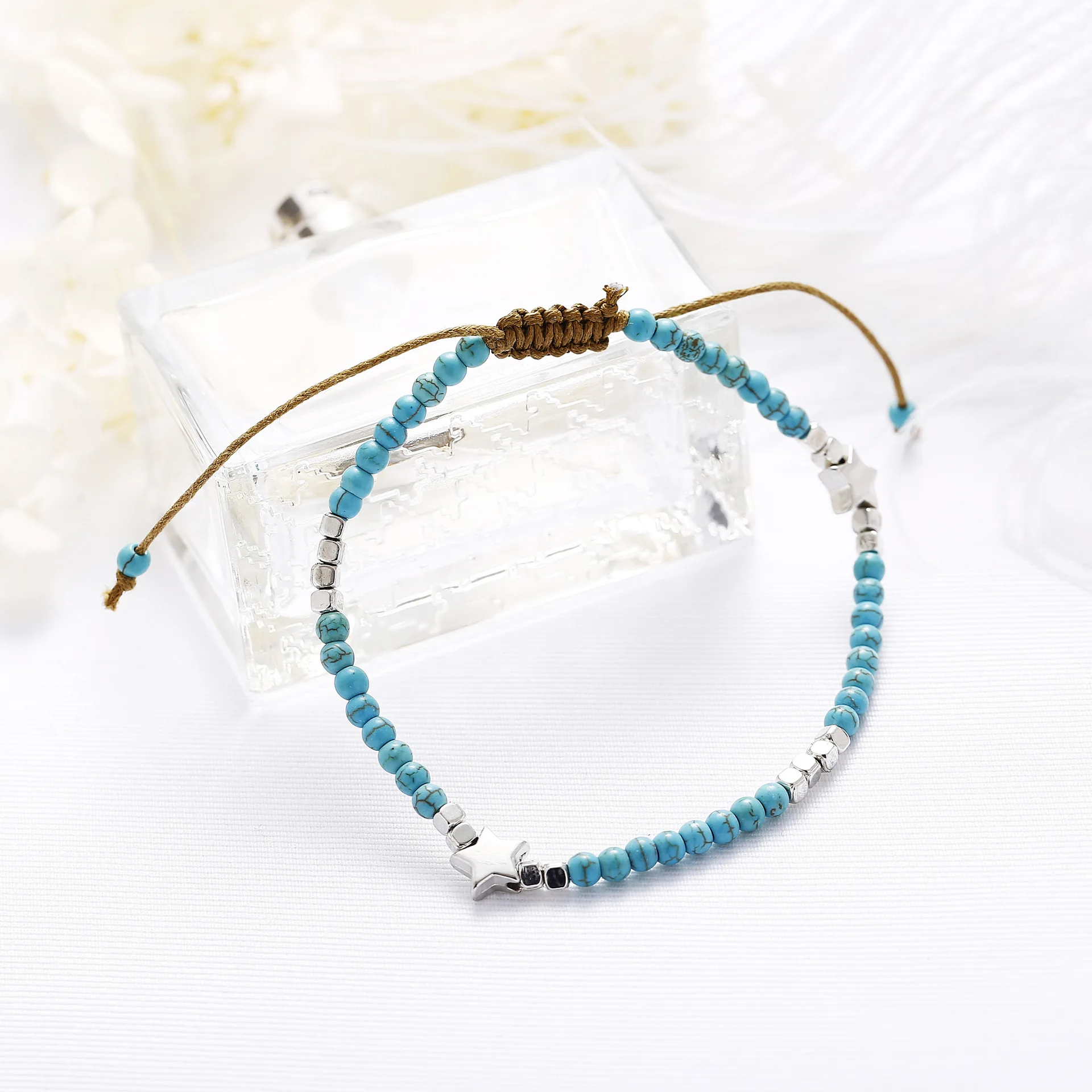 

European And American-Style Creative New Style jiao shi pin Supply Fashion Five Point Star Beaded Bracelet Push-Pull Anklet
