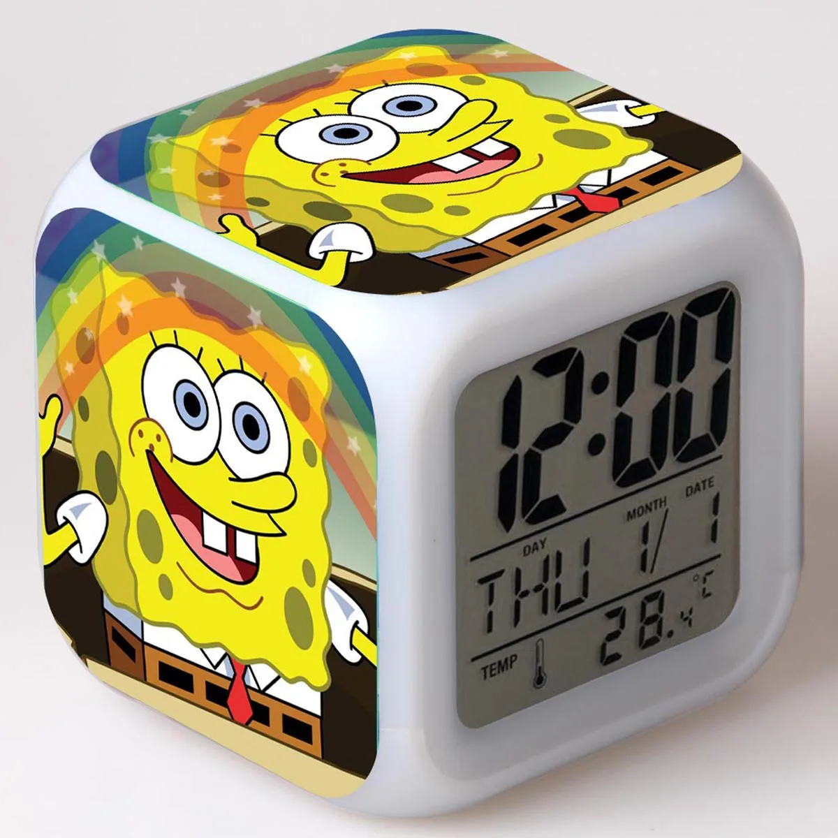 SpongeBob квадраты цифровой светодиодный детский будильник с 7 цветов изменить милый мультфильм 3D украшение спальня светодиодный настольные часы - Цвет: 27