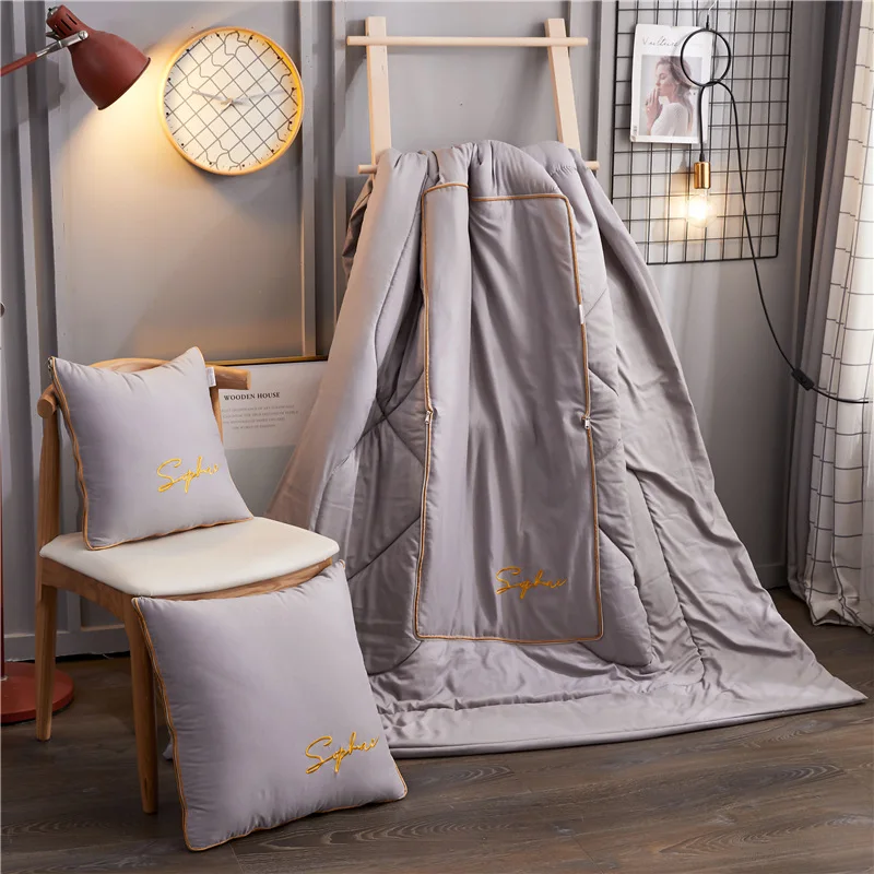 Nordic Light Luxury Style 3D Embroidery Cushion Blanket, Car, Office, Foldable Air-Conditioning Quilt, Living Room Sofa Pillow 