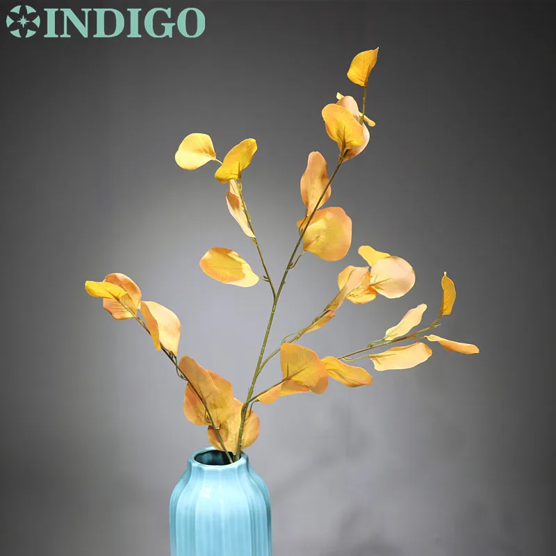1 stem INDIGO-100pcs желтый лист эвкалипта Рождественская стена декоративное искусственное растение Свадебная Цветочная вечеринка - Цвет: 1 stem