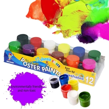 

20ml 12 Vibrant Colors Washable Gouache Paint for Kids School Finger Paint Dropship