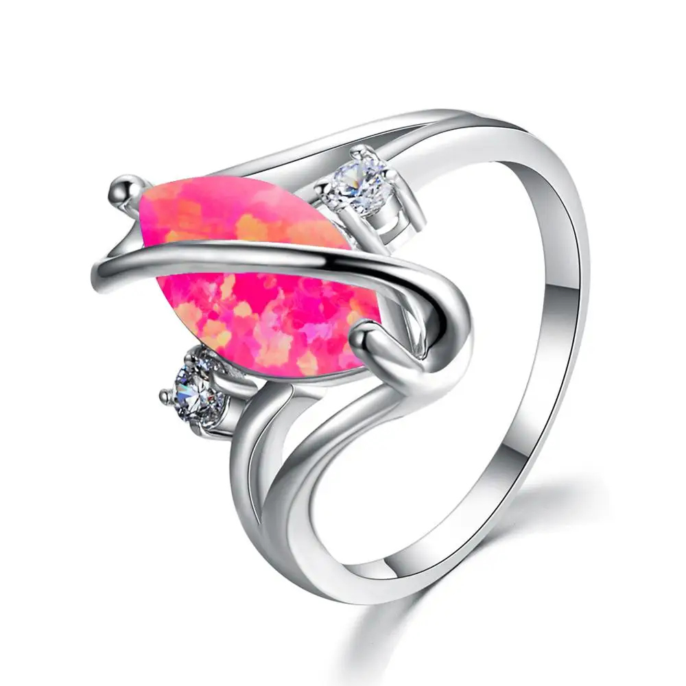 pink Bague Ringen Oval Blue 925 Sterling Silver Ring Opal Ring With 10mm Gemstone Engagement Rings For Women Fine Jewelry Size 5-12 - Цвет камня: pink