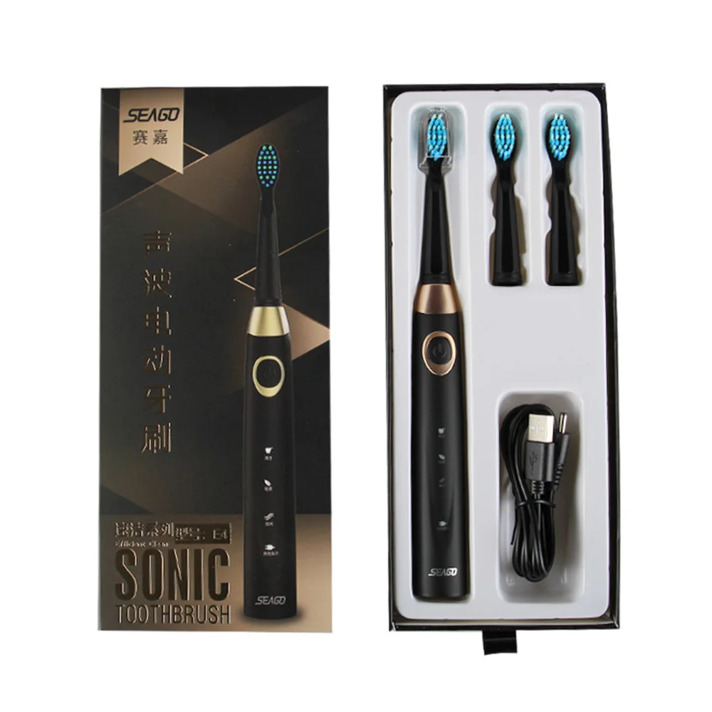 SEAGO электрическая зубная щетка, умная звуковая щетка, водонепроницаемая автоматическая зубная щетка, Электронная зубная щетка для взрослых IPX7, зубная щетка - Цвет: Black