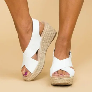 

Cross-Strap Wedges Back Strap Rome Gladiator Women Sandals Med Concise Boho Shoes Hook Loop Solid Plus Size Flower Sandals