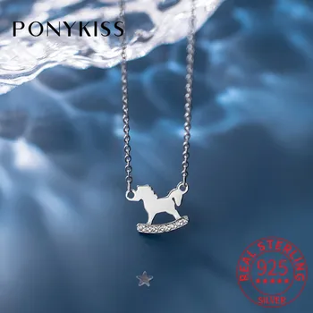 

PONYKISS 100% 925 Sterling Silver Cute Wooden Horse Pendant Necklace Girl Delicate Lovely Jewelry Accessory Birthday Fine Gift