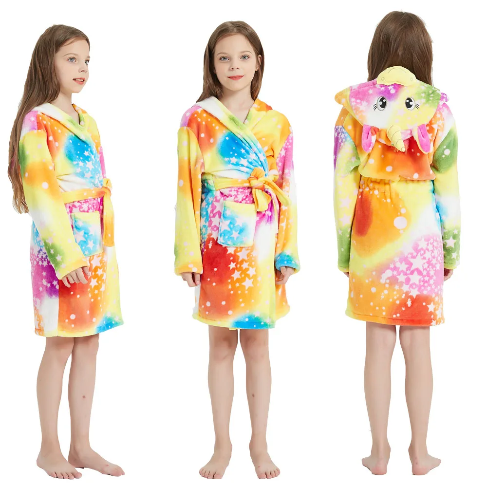 Girls Bathrobe Children Long Sleeve Hooded Robes Toddler Winter Nightgown Kids Sleepwear Child Unicornio Anime Shower Robe child bathrobe kids robe