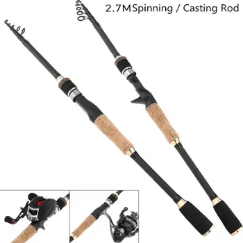 

2.7m Simulation Wood Grain 7 Section Carbon Fiber Lure Fishing Rod Ultra Light Spinning / Casting Fishing Poles