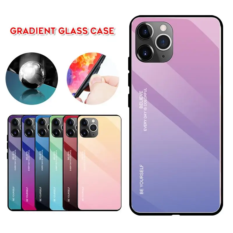 

Colorful Gradient Tempered Glass Phone Case For iPhone 11 11Pro XS Max XR X 7 8 6 6S Plus Soft Cover For iPhone 11 Pro Max Case