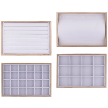 

Natural Wooden Frame Showcase Earrings Bracelets Jewelry Display Tray Drawer