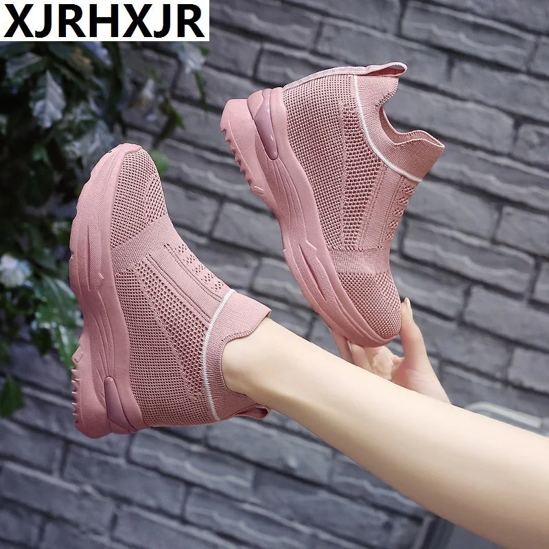XJRHXJR/женские кроссовки; обувь на платформе; женские туфли-лодочки; сезон осень; теннисные слипоны; летние туфли на каблуке; визуально увеличивающие рост 8 см
