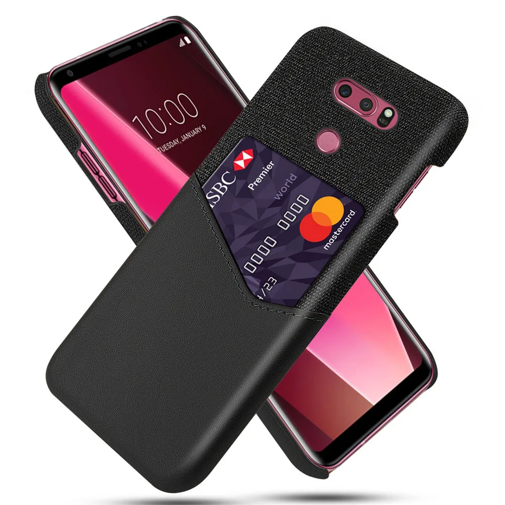 Кожаный держатель для карт чехол для телефона для LG V30 S V50 ThinQ K50 K40 K20 Q60 G8S чехол для телефона для LG Q8 ThinQ Aristo2 Stylo 5 Fundas - Цвет: Case-Black