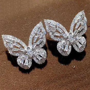 

18K White Gold Real Diamond Women Stud Earrings Butterfly Wedding Party Engagement Anniversary Stud Earrings Birthday Gift
