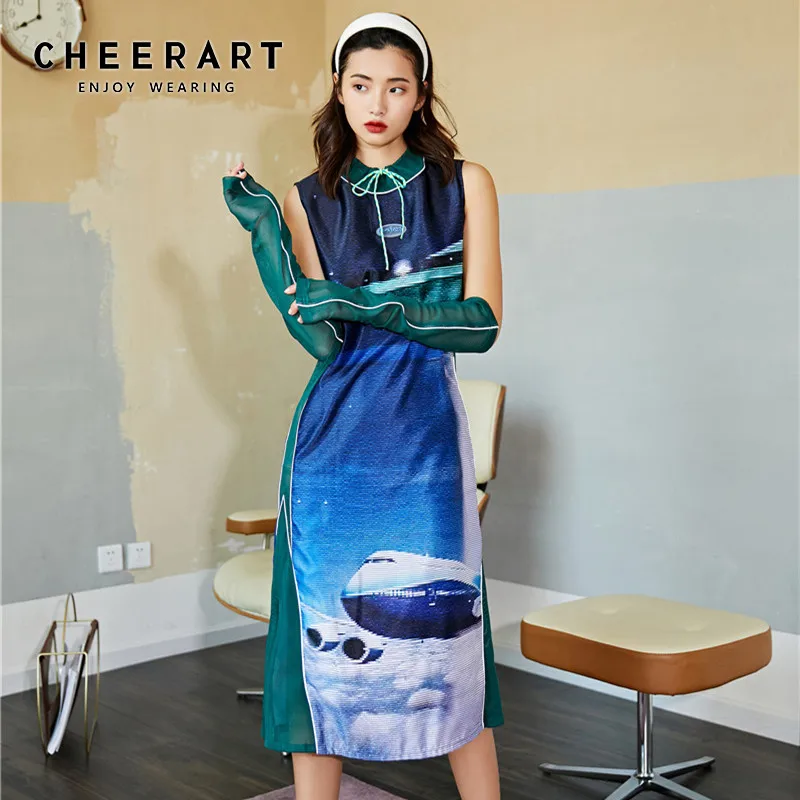 Уличная одежда CHEERART длинное платье без рукавов со съемным рукавом из джерси с
