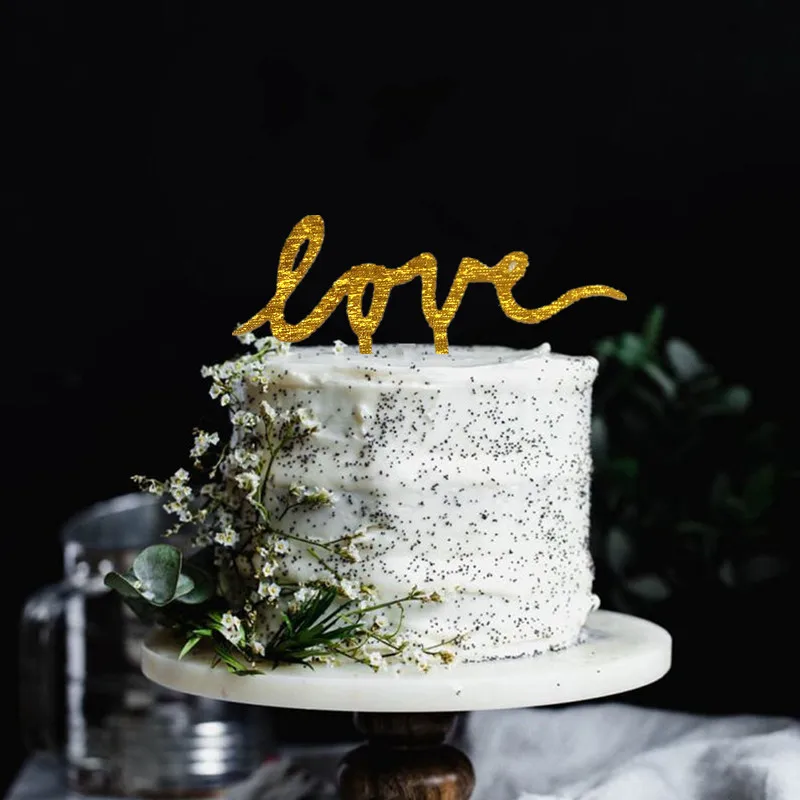 

glitter gold love cake topper wedding engagement anniversary birthday cake topper cake decorating