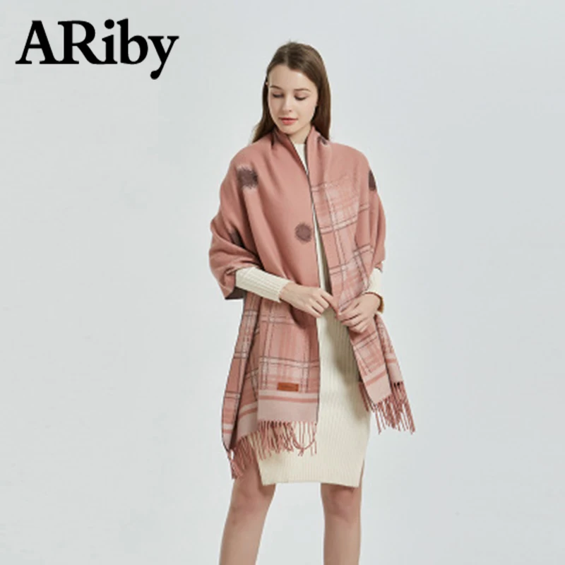 ARiby, модный простой шарф двойного назначения, шаль, осень и зима, клетчатый узор, толстый теплый шарф, имитация шерсти, шаль