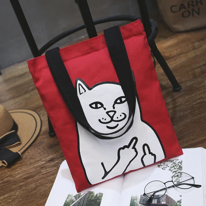 Хлопковая парусиновая Экологичная для шоппинга с ручкой сумка на плечо с принтом милой кошки черная белая красная желтая основа