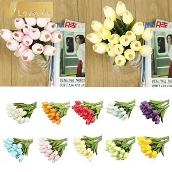 

10PCS PU Tulips Artificial Flowers Real Touch Artificiales Para Decoration Mini Tulip For Home Wedding Decoration Flowers