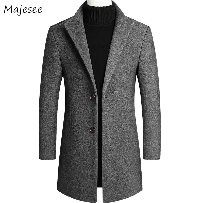 Wool Men Solid Plus Size 4XL Single Breasted Workwear Pockets All-match Chic Casual Mens Mid-long Coat Blends High Quality Daily Wool Men Solid Plus Size 4XL Single Breasted Workwear Pockets All-match Chic Casual Mens Mid-long Coat Blends High Quality Daily