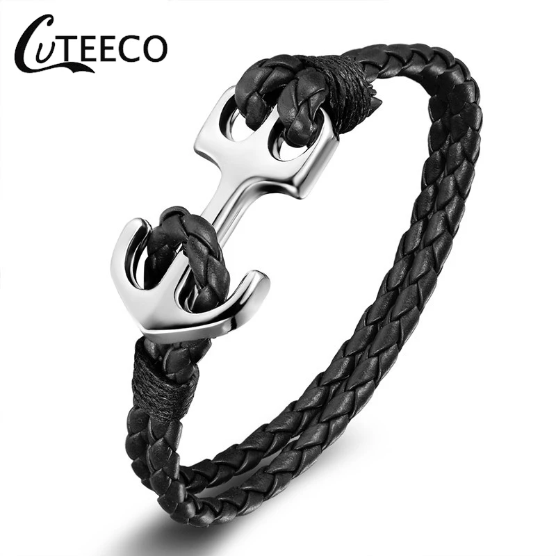 CUTEECO якорь браслет новый ретро кожаный многоцветный тканый воск Стандартный