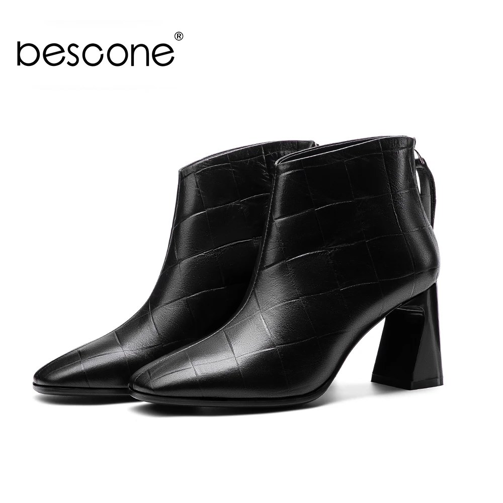 

BESCONE Women Boots New Stylish Elegant High Quality Leather Handmade Ladies Ankle Boots Zipper Pointed Toe Shoes Women BO695