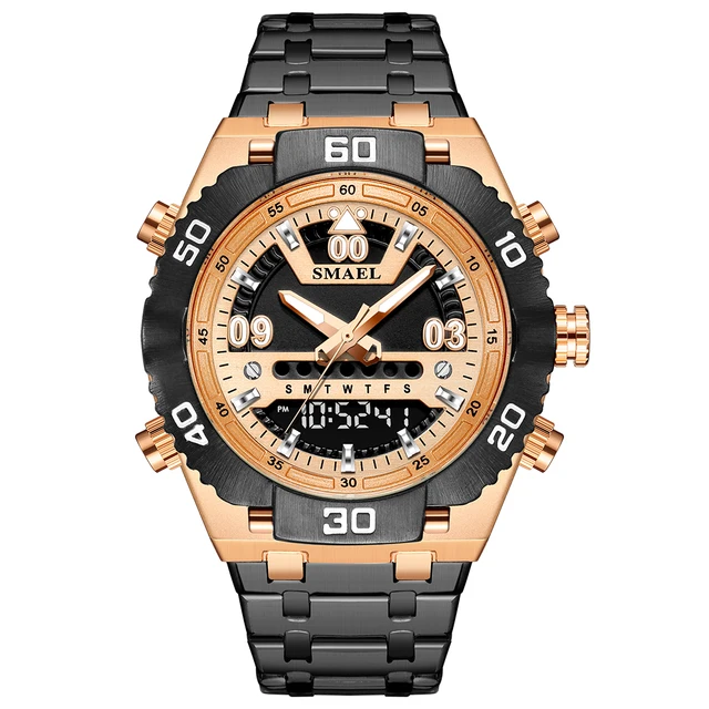 SMAEL Watch Male 2021 Sports Digital Watches Men Waterproof Steel Military Quartz Watch For Men Wristwatch Relogio Masculino Black RoseGold