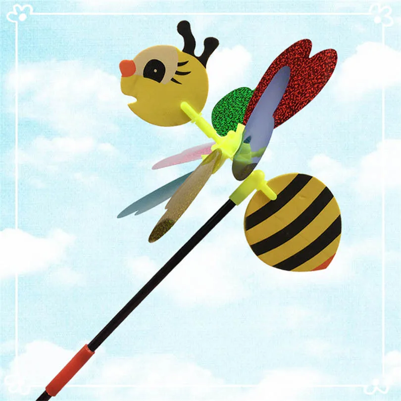 New 2PCS 3D Large Animal Bee Windmill Wind Spinner Yard Garden Toys For Children Colorful Decoration DIY Handmade Outdoor Toy