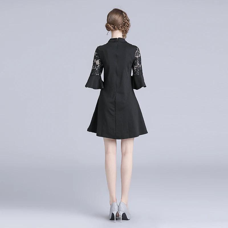 Осеннее черное платье с цветочной вышивкой Vestido Invierno Mujer, женские платья с роговыми рукавами в украинском стиле Damen Kleider K6388